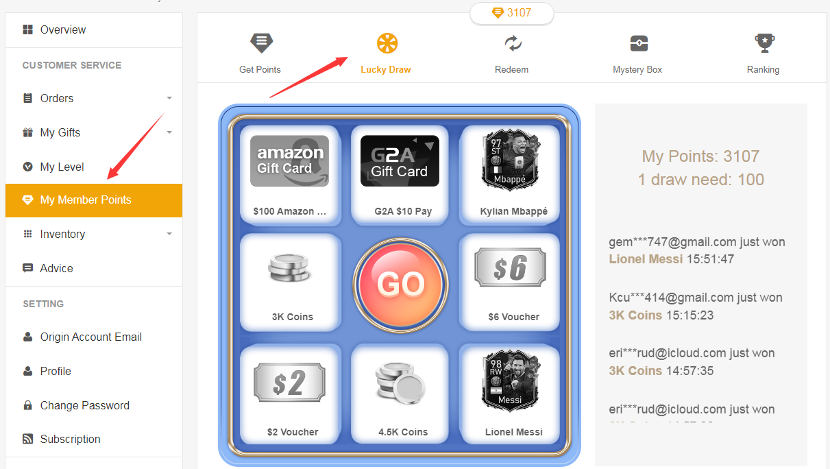Lucky Draw in Member Points