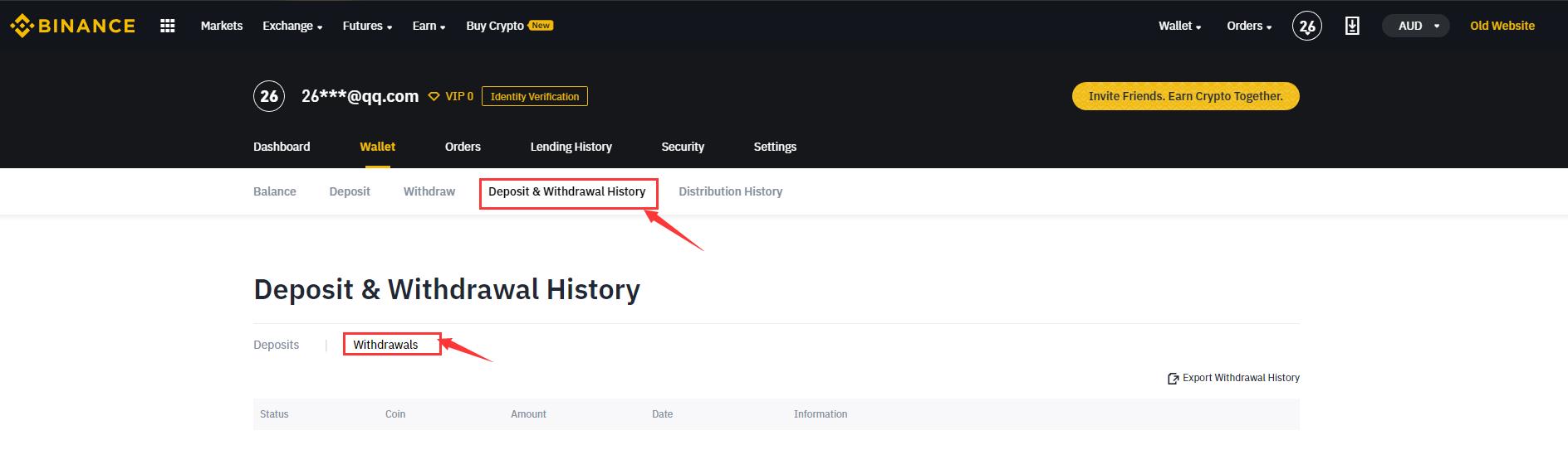 Deposit and Withdrawal History