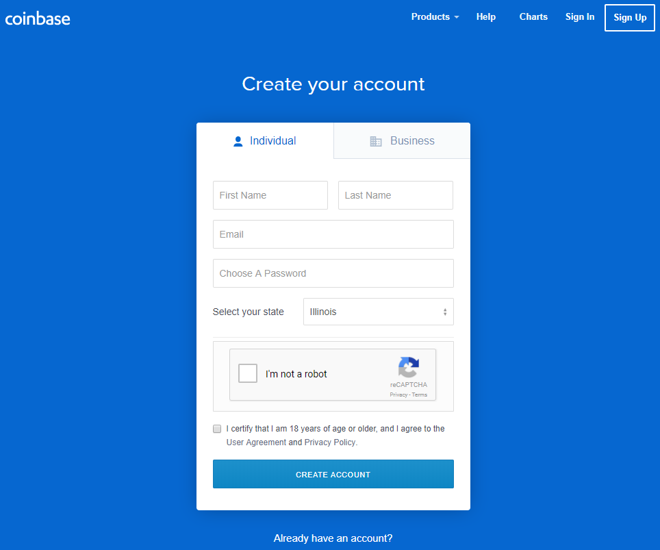 Create Coinbase Account